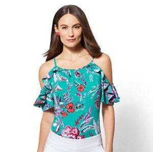 Cold-Shoulder seafoam green blouse
